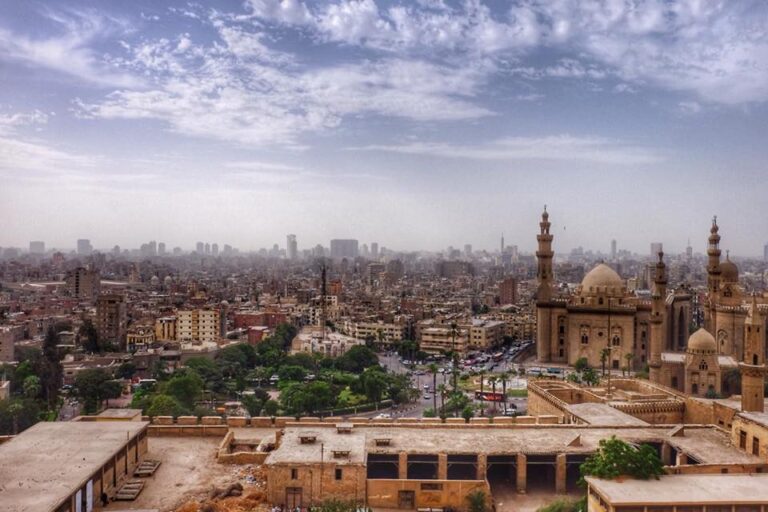 Cairo view from the citadel showing elsultan hassan and refaai mosques