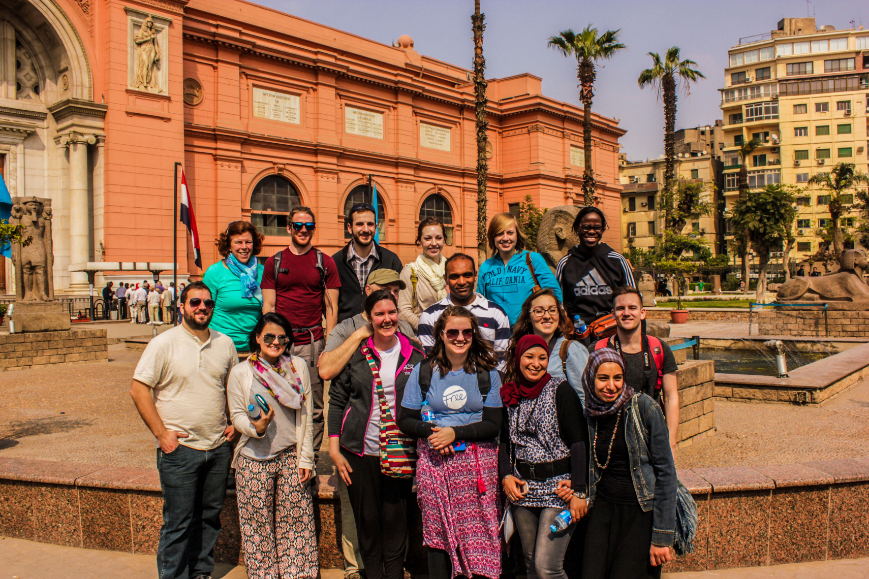 a group of guests in front of the egyptian museum ,Cairo